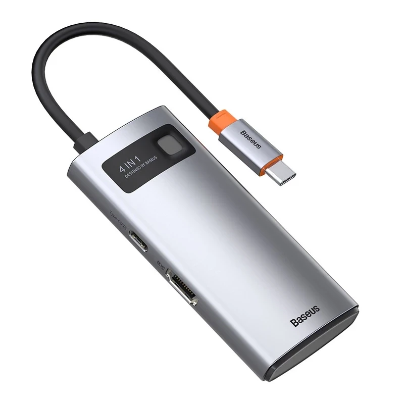 Baseus Metal Gleam Series 4-in-1 USB-C Hub, USB 3.0 + USB 2.0 + HDMI + USB-C PD, Silver
