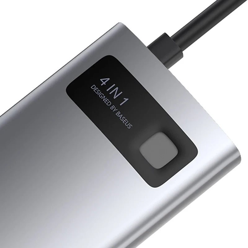 Baseus Metal Gleam Series 4-in-1 USB-C Hub, USB 3.0 + USB 2.0 + HDMI + USB-C PD, Silver