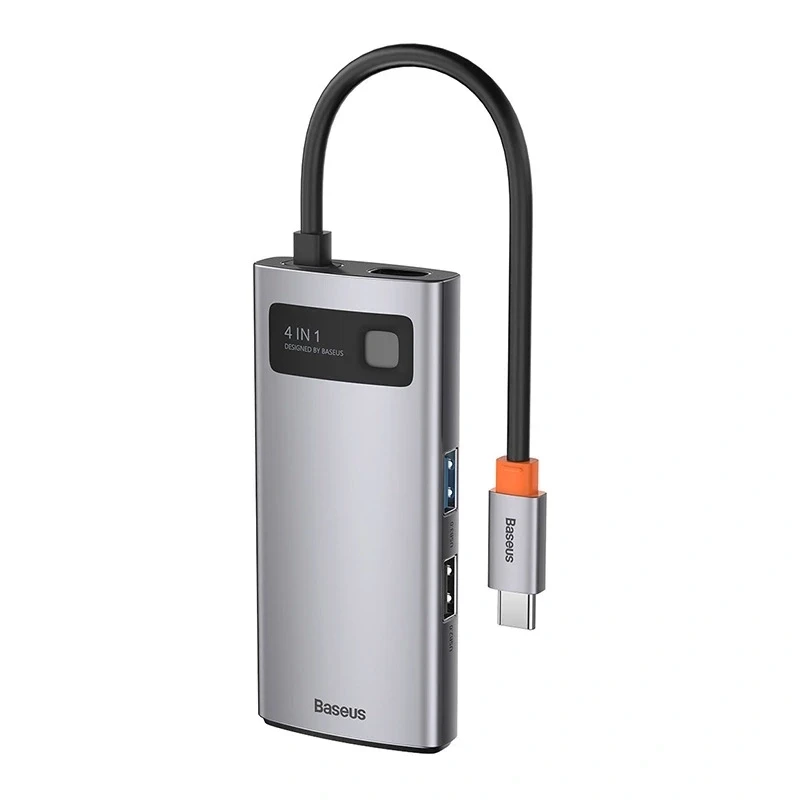 Baseus Metal Gleam Series 4-in-1 USB-C Hub, USB 3.0 + USB 2.0 + HDMI + USB-C PD, Silver