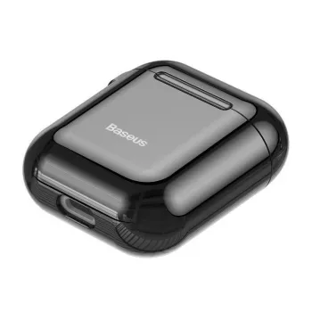 Baseus Metallic Shining Ultra-cienkie Silikonowe Etui Ochronne z Karabińczykiem do AirPods 1 / 2 Czarny