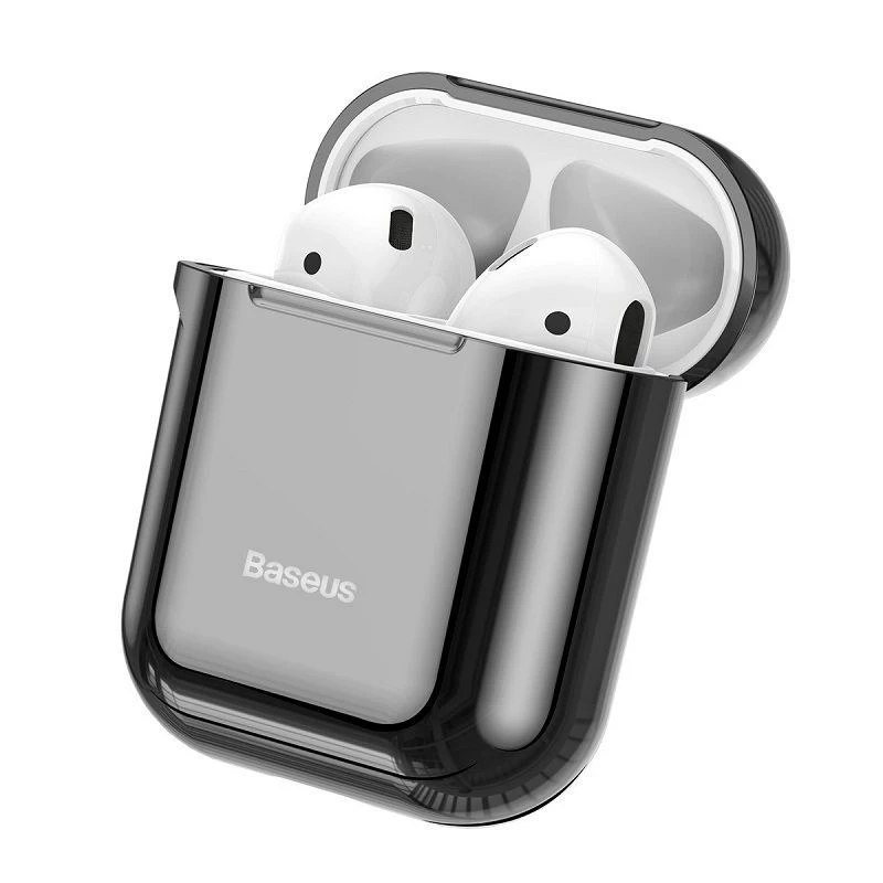 Baseus Metallic Shining Ultra-cienkie Silikonowe Etui Ochronne z Karabińczykiem do AirPods 1 / 2 Czarny