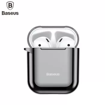 Baseus Metallic Shining Ultra-cienkie Silikonowe Etui Ochronne z Karabińczykiem do AirPods 1 / 2 Czarny