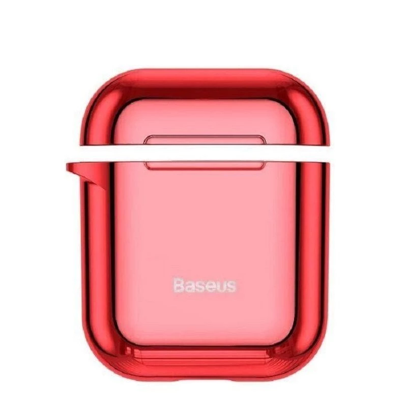 Baseus Metallic Shining Ultra-cienkie Silikonowe Etui Ochronne z Karabińczykiem do AirPods 1 / 2 Czerwone