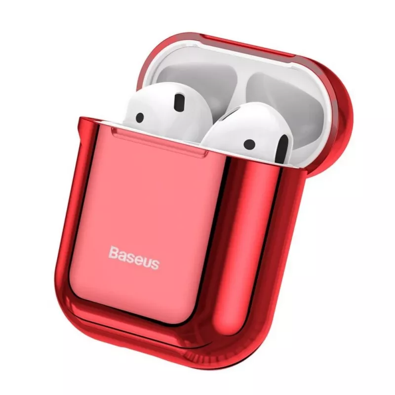 Baseus Metallic Shining Ultra-cienkie Silikonowe Etui Ochronne z Karabińczykiem do AirPods 1 / 2 Czerwone