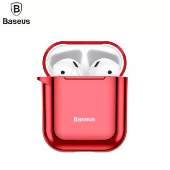 Baseus Metallic Shining Ultra-cienkie Silikonowe Etui Ochronne z Karabińczykiem do AirPods 1 / 2 Czerwone