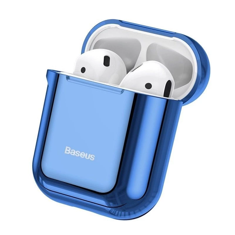 Baseus Metallic Shining Ultra-cienkie Silikonowe Etui Ochronne z Karabińczykiem do AirPods 1/2 Niebieski