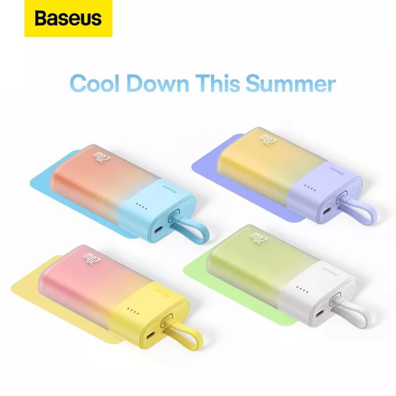 Baseus Popsicle 5200mAh 20W Power Bank z wbudowanym kablem Lightning i biały Baseus Simple USB-C do USB-C 60W 30cm - Żółto-Różowy