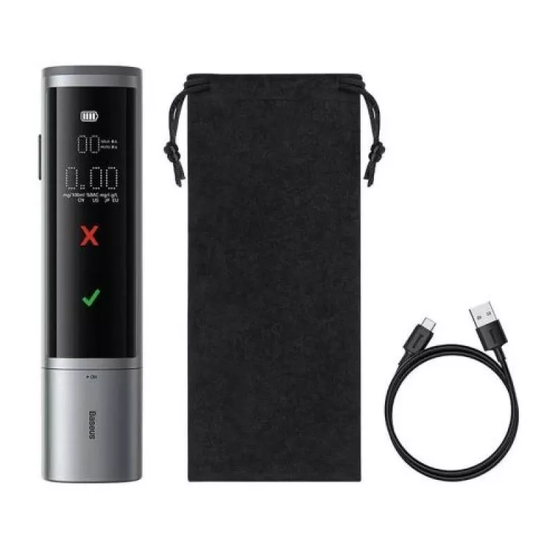 Baseus SafeJourney Pro Car Alcohol Breathalyser, Gray, USB-C, 470 mAh