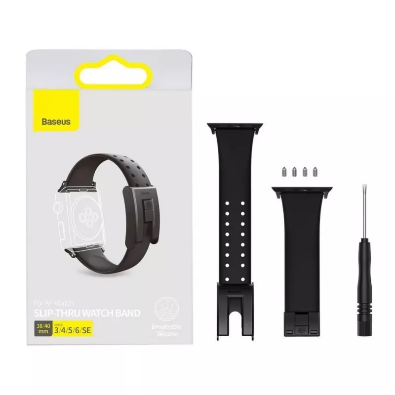 Baseus Slip-Thru pasek na rękę do Apple Watch 3/4/5/6/SE 38mm/40mm czarny (LBWSE-01)