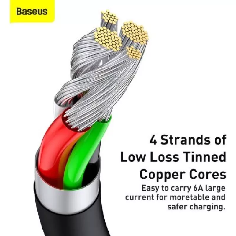 Baseus Superior Series USB-A do USB-C Szybki Kabel Ładujący i do Danych, 66W (11V/6A), 2m, Czarny (CATYS-A01)