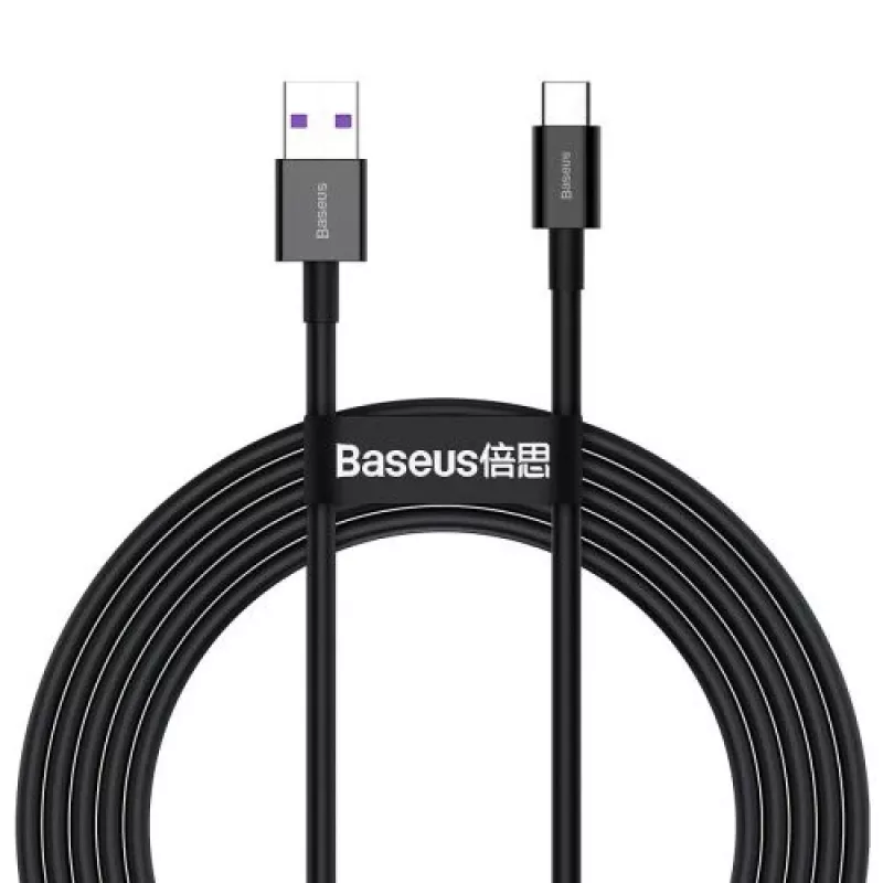 Baseus Superior Series USB-A do USB-C Szybki Kabel Ładujący i do Danych, 66W (11V/6A), 2m, Czarny (CATYS-A01)
