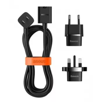 Baseus Universal PowerCombo Kabel / Przedłużacz z Mini Listwą Zasilającą 1m Czarny (Adapter EU i UK)