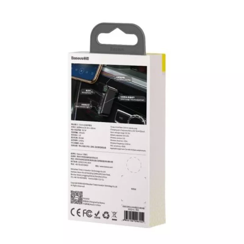 Baseus WXQY-01 Bluetooth 5.0 Odbiornik AUX do samochodu z ładowaniem Micro USB – zasięg 10m, 145mAh, czarny