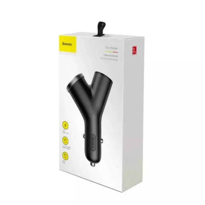 Baseus Y Type ładowarka samochodowa, 2 USB + gniazdo zapalniczki, 3.4A, czarny (CCALL-YX01)