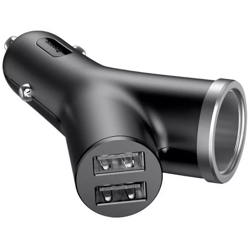 Baseus Y Type ładowarka samochodowa, 2 USB + gniazdo zapalniczki, 3.4A, czarny (CCALL-YX01)