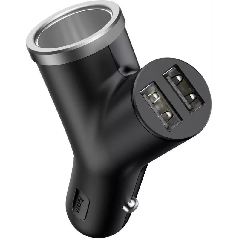 Baseus Y Type ładowarka samochodowa, 2 USB + gniazdo zapalniczki, 3.4A, czarny (CCALL-YX01)