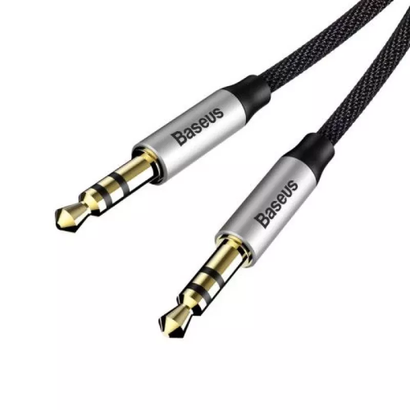 Baseus Yiven M30 Kabel audio 3.5mm (męski do męskiego) – 1m, nylonowy oplot, pozłacany, czarno-srebrny