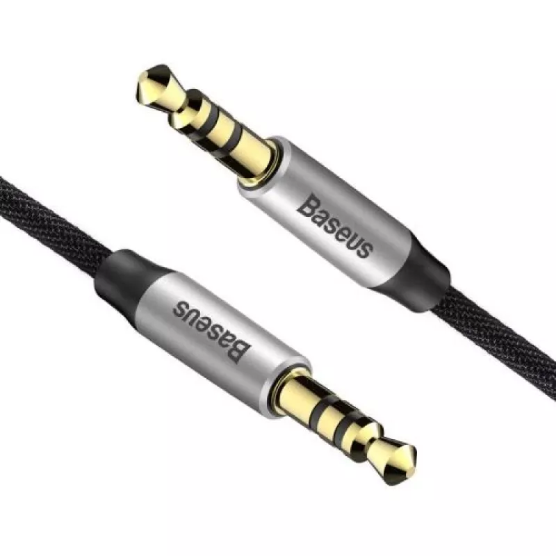 Baseus Yiven M30 Kabel audio 3.5mm (męski do męskiego) – 1m, nylonowy oplot, pozłacany, czarno-srebrny