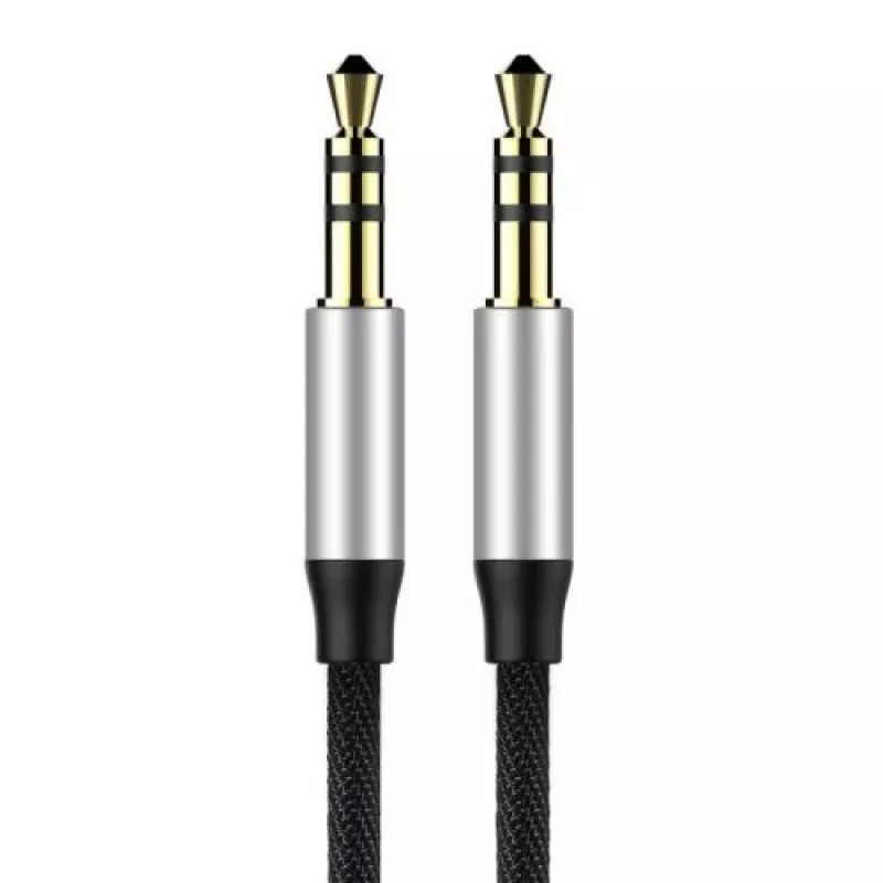 Baseus Yiven M30 Kabel audio 3.5mm (męski do męskiego) – 1m, nylonowy oplot, pozłacany, czarno-srebrny