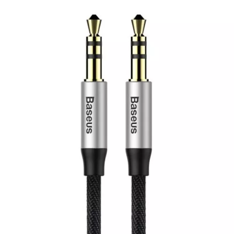 Baseus Yiven M30 Kabel audio 3.5mm (męski do męskiego) – 1m, nylonowy oplot, pozłacany, czarno-srebrny