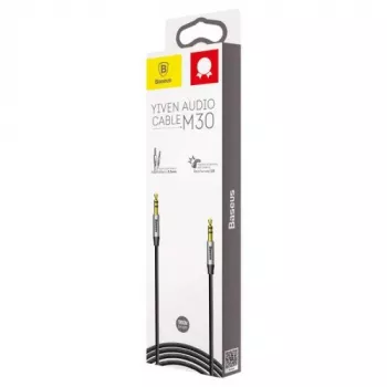 Baseus Yiven M30 Kabel audio 3.5mm (męski do męskiego) – 1m, nylonowy oplot, pozłacany, czarno-srebrny