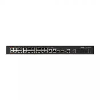 BCS 24-portowy Gigabit PoE+ Przemysłowy inteligentny przełącznik zarządzalny z 2 SFP, budżet 300W, szyna DIN