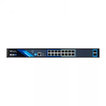 BCS B-SP16G-2SFP-M Przemysłowy niezarządzalny 16-portowy przełącznik Gigabit PoE+ z 2 slotami SFP, budżet PoE 240W, montaż na szynie DIN
