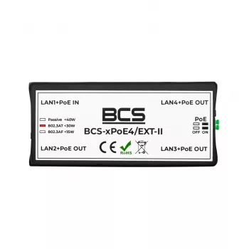 BCS-xPoE4/EXT-II 4-Portowy Switch PoE+ z 1 Portem Uplink, Budżet 60W, Tryb Extend do 250m
