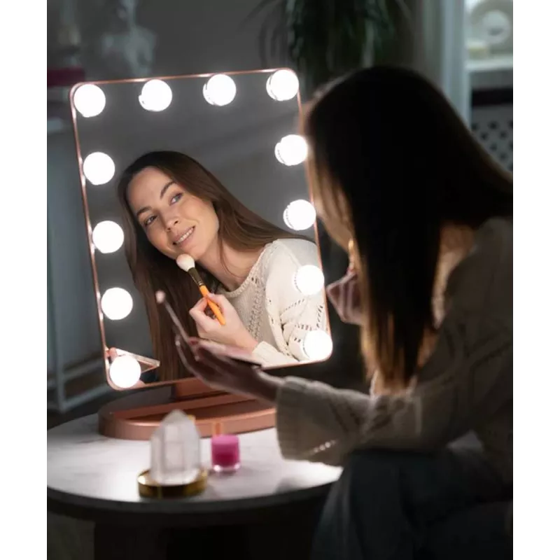 Beautifly GlamourVue LED Makeup Mirror z 3 trybami światła, płynną regulacją jasności, powiększeniem 1x/5x, panelem dotykowym, akumulatorem 2000mAh, USB-C, biały
