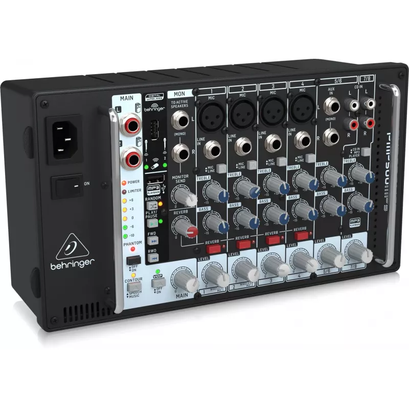 Behringer PMP500MP3 500W 8-kanałowy Mikser zasilany z odtwarzaczem MP3 i KLARK TEKNIK FX