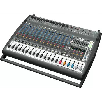 Behringer PMP6000 20-kanałowy wzmacniany mikser z podwójnym FX i mostkowaną mocą 1200 W, czarny
