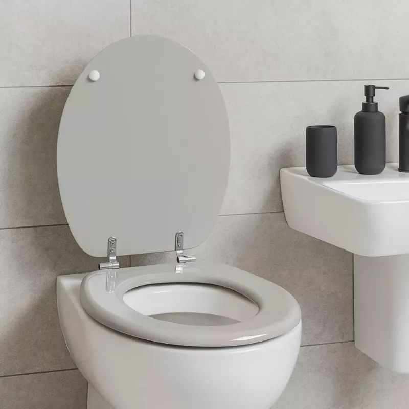 Beldray LA032355PGRY Drewniana deska sedesowa, biała - ciche domykanie, kształt D, szybkozłączki