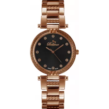 BELLEVUE D26 Damski Zegarek Kwarcowy Analogowy 32mm Koperta ze Stali Nierdzewnej Czarny Skórzany Pasek
