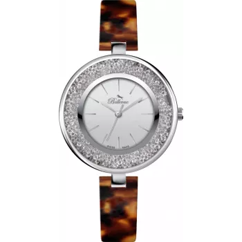 Zegarek damski BELLEVUE D71 Quartz Analogowy 33mm Koperta ze stali nierdzewnej Biała tarcza Czarny pasek skórzany