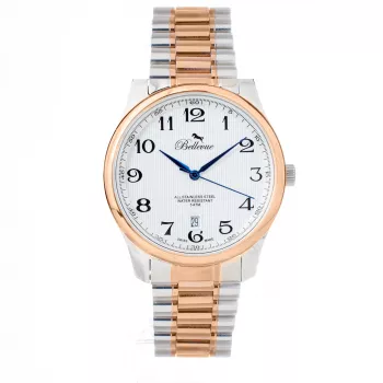 Zegarek męski BELLEVUE F1 Analogowy Kwarcowy 40mm Stal nierdzewna Czarna tarcza Skórzany pasek