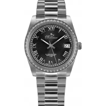 Zegarek damski BELLEVUE H1 na kwarc 35mm srebrna tarcza czarny skórzany pasek