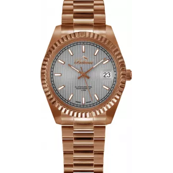 BELLEVUE H27 Zegarek damski kwarcowy analogowy 38mm srebrna tarcza czarny pasek skórzany