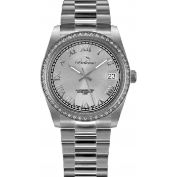 Zegarek damski BELLEVUE H3 na kwarc 36mm Stal nierdzewna Biała tarcza Czarna skóra
