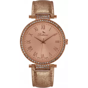 Zegarek BELLEVUE Woman B39 35mm Kwarcowy Srebrna Tarcza Czarny Skórzany Pasek