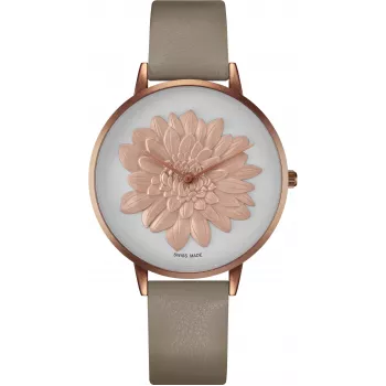 BELLEVUE Woman B43-1 Zegarek Kwarcowy Analogowy 40mm Srebrna Tarcza Czarny Skórzany Pasek