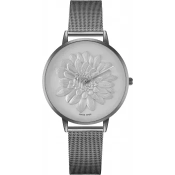 BELLEVUE Woman D12 40mm Analogowy Zegarek Kwarcowy Stalowa Koperta Czarny Skórzany Pasek
