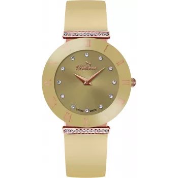 BELLEVUE Woman E106 Quartz Analog Watch 26mm Stainless Steel Case White Dial Black Leather Strap