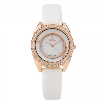 BELLEVUE Woman E50 33mm Quartz Analog Watch Stainless Steel Case Genuine Leather Strap