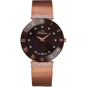BELLEVUE Woman F103 33mm Quartz Analog Watch - White Dial Black Leather