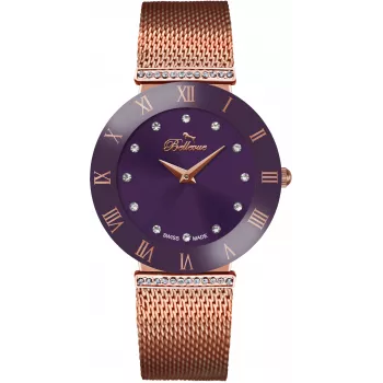 BELLEVUE Woman F114 Quartz Analog Watch 26mm Stainless Steel Leather Black