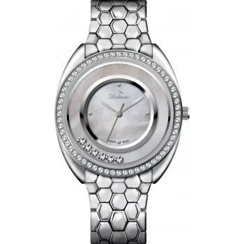 BELLEVUE Woman F51 Quartz Analog Watch 33mm Silver Dial Black Leather Strap