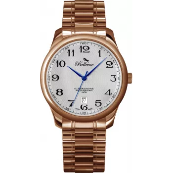 BELLEVUE Woman F6 Analogowy Zegarek Kwarcowy 30mm Srebrna Tarcza Czarny Skórzany Pasek