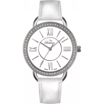 Zegarek BELLEVUE A69 dla kobiet, kwarcowy, 38mm, biała tarcza, czarna skóra