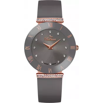 Zegarek BELLEVUE Damski E111 Kwarcowy 33mm Koperta ze Stali Nierdzewnej Czarny Pasek Skórzany