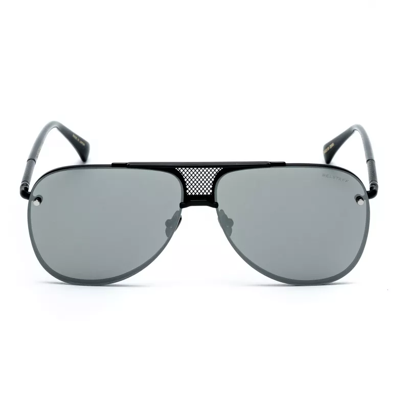 Okulary przeciwsłoneczne Belstaff Beckington męskie, prostokątne - czarna oprawka acetatowa, szare soczewki poliwęglanowe, ochrona UV400, 60/18/145 mm